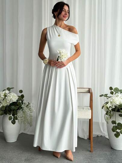 Aloruh Elegant festklänning med asymmetrisk halsringning, veckad fåll och åtsittande midja för kvinnor