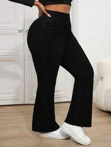 SHEIN CURVE+ Jeans évasés à taille haute polyvalents et décontractés pour grandes tailles - Bleu azur - Voir 4