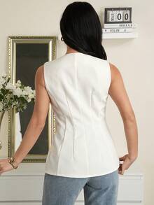 Modelyn Áo vest nữ dáng suông đơn giản, màu trơn, thích hợp mặc đi làm hàng ngày, kiểu dáng mùa hè. - trắng - Xem 2