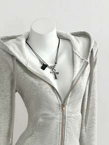 Elamini Fitted Vintage-Style Knit Elastic Hooded Thermal Lined Long Sleeve Pocket Sweatshirt For Women