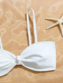 SHEIN Conjunto de 3 piezas de bikini negro para niña preadolescente, ropa de playa - Blanco - Ver 3