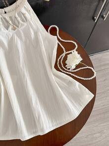 GlowEve Summer Versatile Vacation Casual Beaded Lace Trim Halter Neck Sleeveless Top - Apricot - View 4