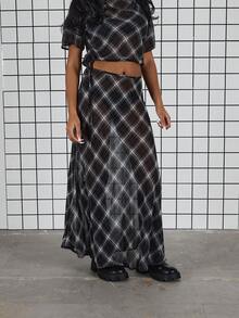 COUREZ Low Rise Check Sheer Maxi Skirt /Y2K Spring Clothes For Women - Multicolor - View 2