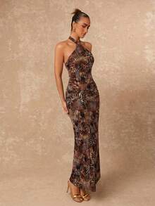 Lumalex 女士长款吊带豹纹连衣裙 - 棕色 - 查看 8