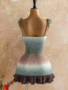 Soleia 大码女士度假吊带系带露背复古渐变色海星刺绣针织长裙，适合派对、晚宴、性感场合、约会、海滩度假、夏季穿着 - 彩色 - 查看 3