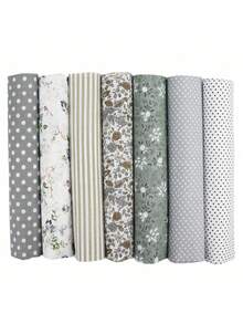 7 Pieces/Set Of Cotton Printed Fabric Bundle Blocks Are Pre Cut Fabric Blocks Used For Quilting And Sewing, And Pre Cut Fabric Blocks Used For DIY Craft Patchwork Accessories - Grey - View 7