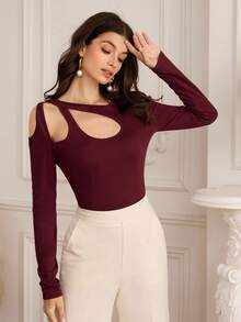 Modelyn Áo nữ dáng dài ôm sát, tối giản, thiết kế khoét vai, xoắn chéo, bất đối xứng, thanh lịch, phù hợp cho công sở. - Màu Đỏ Sâu - Xem 6