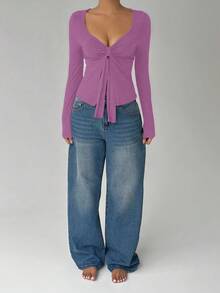Flirla Kaos Wanita Lengan Panjang Polos dengan Bahu Reguler, Nyaman, Bernapas, dan Pas Badan - Coral Pink - View 6