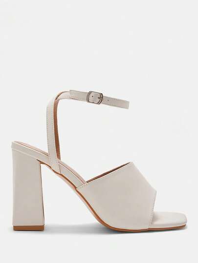 CUCCOO CURVES Damskor Bred Passform Fyrkantig Tå Tjock Hög Klack Beige Ankelrem Öppen Tå Snygga Sexiga Bekväma Pendlare Dam Högklackade Sandaler Plus Storlekar