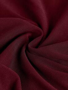 SHEIN Girlism 少女休闲纯色侧褶皱短款迷你裙 - 酒紅色 - 查看 4