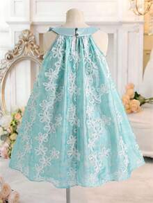 SHEIN Abito elegante e alla moda con collo rotondo e maniche corte per ragazze pre-adolescenti - Blu - Visualizzare 7