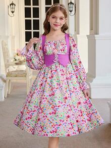 SHEIN 少女时尚休闲可爱连衣裙 - 紫色 - 查看 7