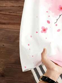 Manfinity Joysei 男士圆领短袖休闲时尚樱花T恤，夏季 - 粉色 - 查看 3