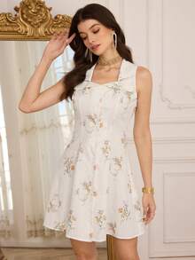 Modelyn Vestido corto de color albaricoque romántico de tela especial y de moda - Albaricoque - Ver 5