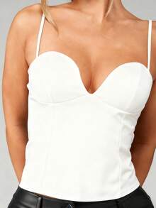 MISSGUIDED Topp med satinbystdetalj, justerbara axelband och hjärtformad halsringning för fester - Vitt - Visa 4