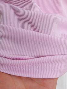 SHEIN Elladie kids 女童复活节荷叶边短袖T恤，适合日常外出和度假，夏季 - 粉色 - 查看 5