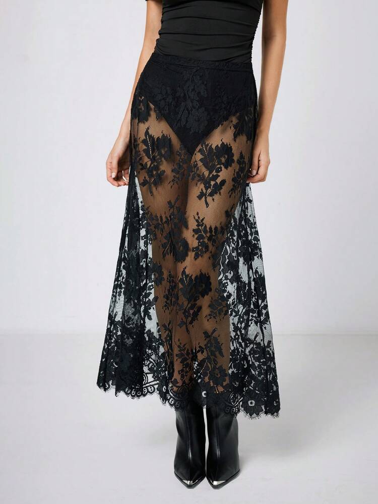 SHEIN Maija Women's Sexy Sheer Fashionable Artistic Lace Skirt, Summer Holidays, Spring Breaks, Winter , Valentines For Women , Valentine's Day, Beach For Women , Party, Elegant Women, Lace Women's Skirt St Patrick's Day Women Easter Summer Easter Women Party Top Beach Summer Holidays Each Vacations For Women Summer For Women Going Outs Graduation Casual