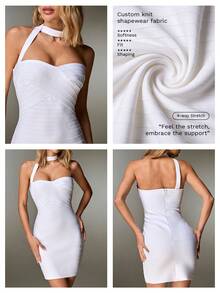 Nuvra Đầm midi hở lưng có khóa kéo dành cho nữ, đầm dự tiệc cocktail gợi cảm. - trắng - Xem 7