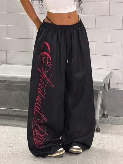 StreetHx 女士时尚黑色休闲运动印花裤