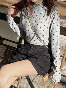 FRIFUL 女士网纱高领透视上衣，夏季服装 - 深灰色 - 查看 4
