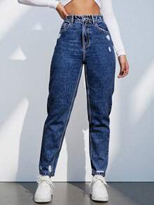 EMERY ROSE Quần dài denim màu trơn thời trang dành cho nữ - Rửa tối - Xem 4