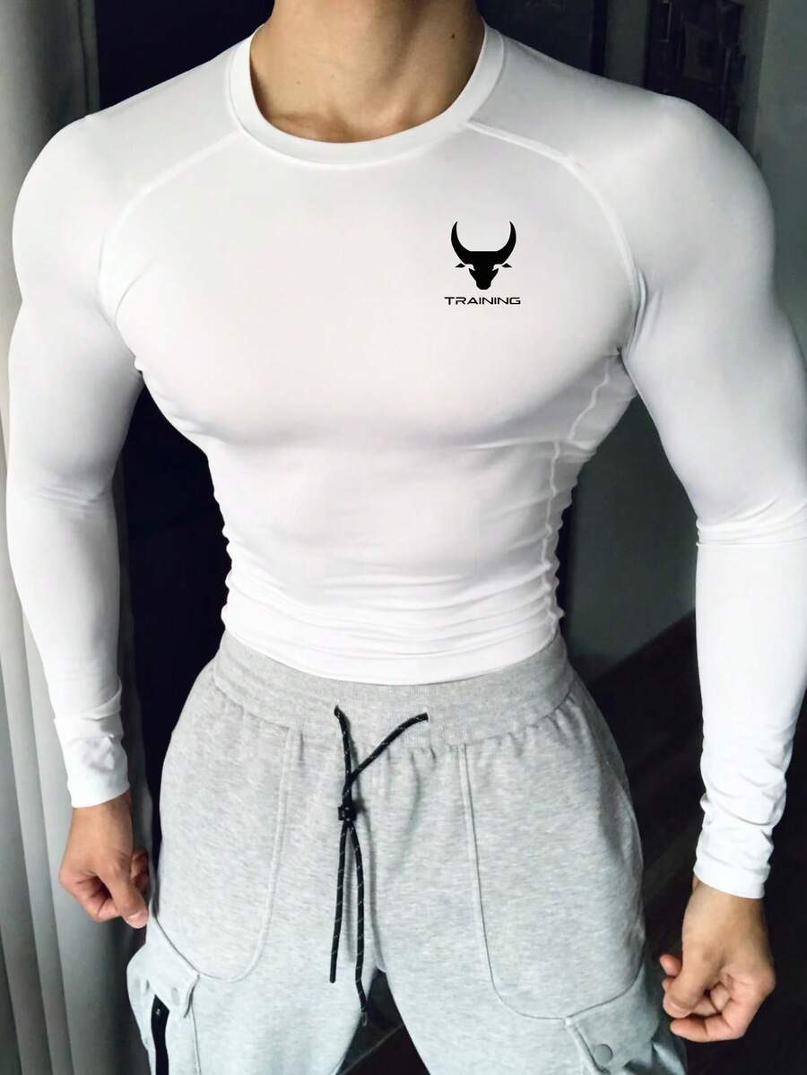 Manfinity Sport PWRUP 男士插肩袖圆领修身舒适运动T恤 - 白色 - 查看 1