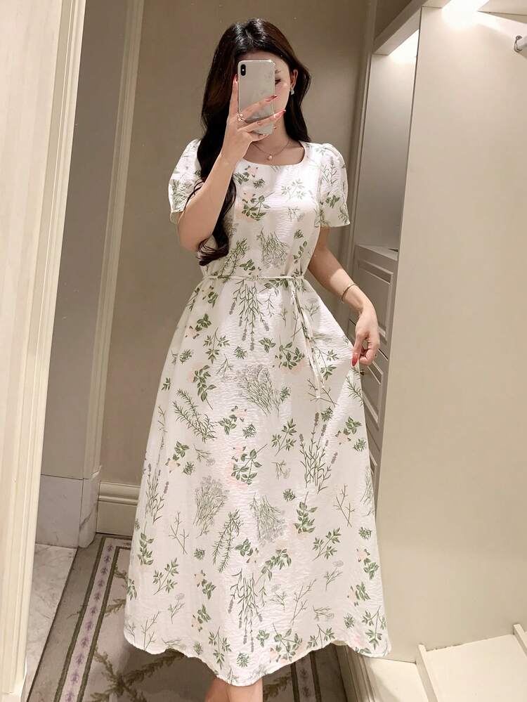 Women's Mid-Length Floral Print Nightgown, Spring/Summer