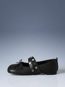 CUCCOO GRLICON Women's Bow Studded Flat Loafers Valentine's Day - Black - View 2