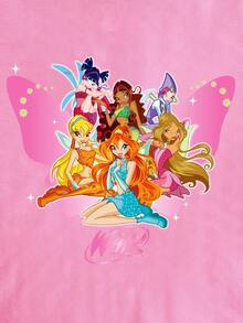 The Winx X SHEIN Women's Cartoon Figure Graphic Round Neck Short Sleeve T-Shirt - Pink - View 5