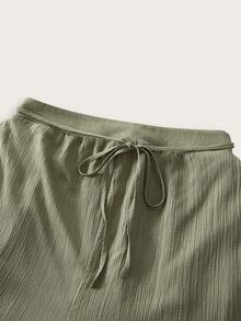 Modmama Maternity Solid Color Tie Waist Wide Leg Loose Casual Pants - Multicolor - View 15