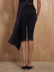 MUSERA Low Waist Lace Trim Fitted Capri Trouser Winter NewYear Cute Sexy Going Out Evening Party Accented - Black - View 4