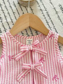 SHEIN Babygirl Cute Casual Vacation Pink & White Striped Bow Camisole - Multicolor - View 4