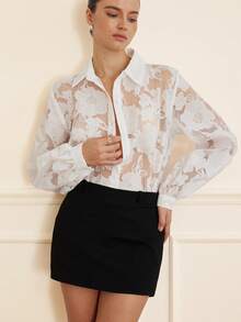 Aveloria Rosie Fashionable Perforated Floral Print Long Sleeve Shirt, Versatile European Style For Autumn/Winter - White - View 1