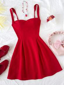 Girlism Teen Girls' Vacation Spaghetti Strap Backless Bow A-Line Mini Dress, Suitable For Music Festivals, Bohemian, Holiday Parties, Afternoon Tea Dress Red Red Casual Dress Cute Red Dress Red Bow Dress