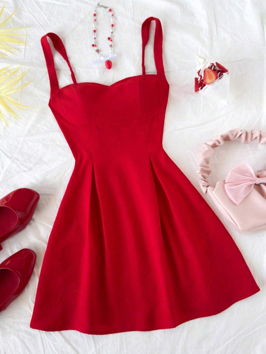 Girlism Teen Girls' Vacation Spaghetti Strap Backless Bow A-Line Mini Dress, Suitable For Music Festivals, Bohemian, Holiday Parties, Afternoon Tea Dress Red Red Casual Dress Cute Red Dress Red Bow Dress - Red - View 1