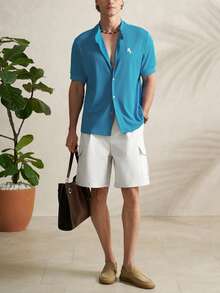 Airaco Casual Men's Loose Fit Single-Breasted T-Shirt With Horse Embroidery - Blue - View 5