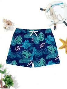 Tween Boys' Casual Loose Fit Printed Beach Shorts, Suitable For Summer, Beach, Outdoor, Swimming, Classic Stylish Palm Tree Graphic Print - Multicolor - View 2