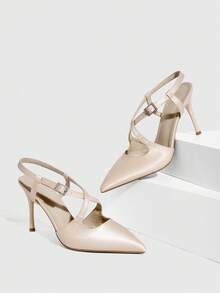 CUCCOO SZL Tacones altos elegantes y de moda con punta puntiaguda y hebilla para mujer - Desnudo - Ver 4