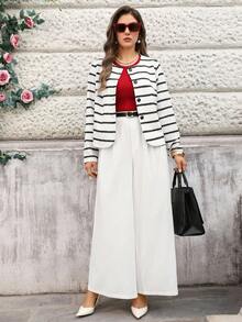 Miaspire 大码纯色褶皱休闲百搭阔腿裤 - 白色 - 查看 3