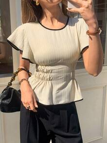 Elyressa Ladies Weave Plain Casual Summer Shirts - Apricot - View 1