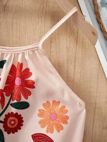 Sparklyn Robe sans manches à imprimé floral blocs de couleurs avec volant à l'ourlet, robe de vacances vintage et vibrante, parfaite pour les sorties d'été et les vacances - Multicolore - Voir 4