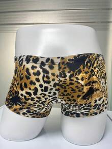 WENEZON 1条男士低腰印花虎头图案平角内裤，性感舒适 - 棕色 - 查看 2