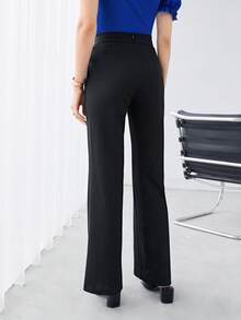 SHEIN Tall CURVE 大码百搭纯色喇叭裤 - 黑色 - 查看 2