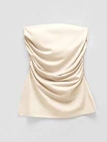 Comfortcana Top de tubo de moda femenina en unicolor con diseño fruncido - Albaricoque - Ver 7