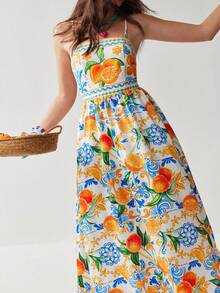 Soleia Beach Outfit For Women  Summer Outfits Vacation Outfits Women  Floral Dress For Women Beach Outfits For Women Vacation Dress  Women's Fruit Print Sleeveless Midi Dress, Vacation Style - Multicolor - View 3