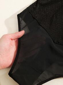 NudeFit 女士休闲纯色格子提花钢圈连体裤一件装 - 黑色 - 查看 9