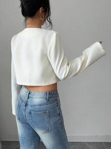 Elenzga Women's Elegant Casual Vacation Apricot Jacket, Minimalist Fitted Outerwear, Versatile For Dates, Parties, Daily Outings, Fashionable New Year Outfit - Apricot - View 2