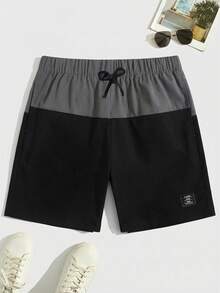 SHEIN Leap Crew 1pc Teenage Boy's Loose Fit Two-Tone Letter Detail Drawstring Waist Shorts, Spring Wear, Teen Boys' Clothing, Teen Boy' Jackets, Spring Back To School - Multicolor - View 1