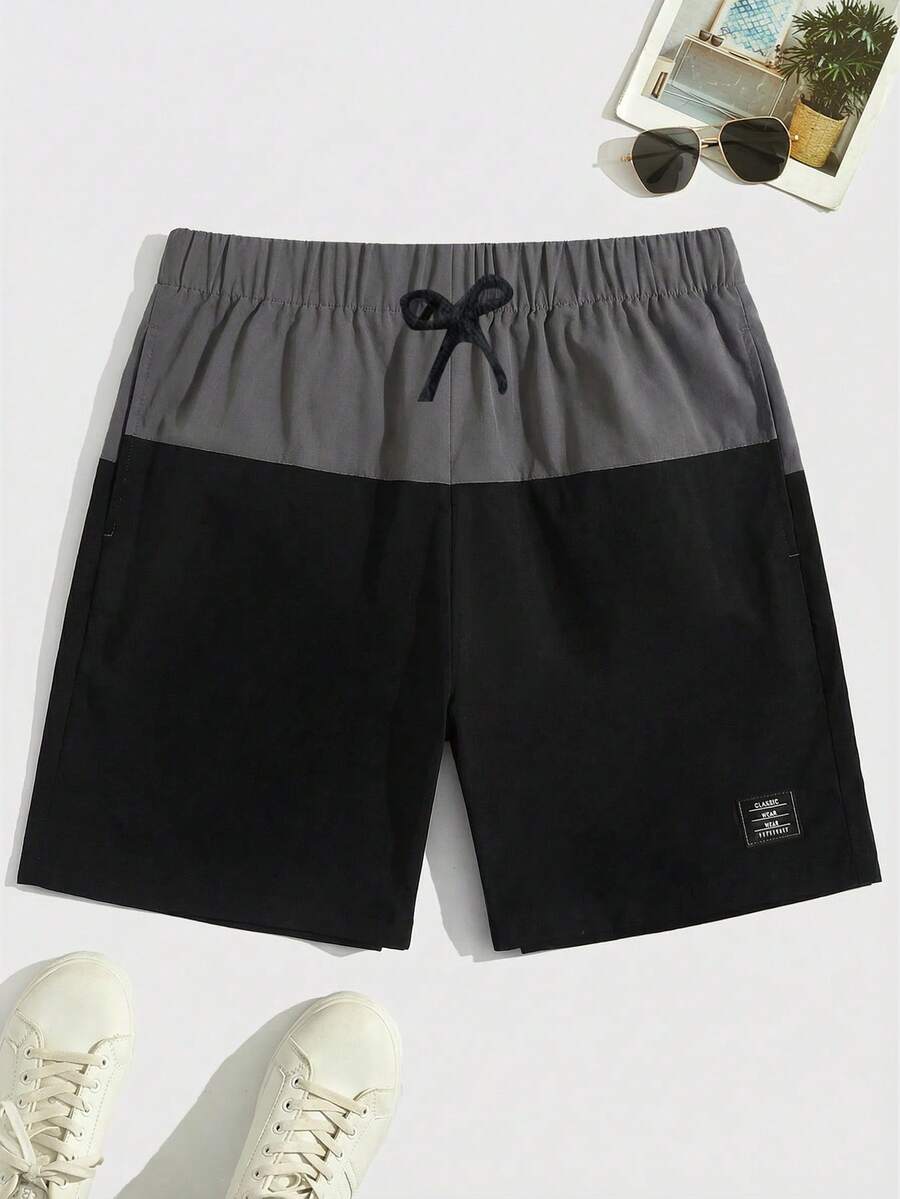 SHEIN Leap Crew 1pc Teenage Boy's Loose Fit Two-Tone Letter Detail Drawstring Waist Shorts, Spring Wear, Teen Boys' Clothing, Teen Boy' Jackets, Spring Back To School - Multicolor - View 1