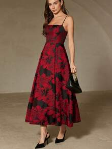 Revavyn 女士优雅提花收腰长吊带连衣裙，适合派对穿着 - 彩色 - 查看 3